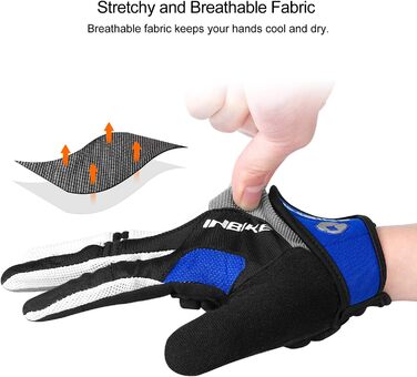 Велосипедні рукавички INBIKE для чоловіків з гелевою підкладкою 5 мм, зносостійкі, дихаючі, MTB, для їзди на велосипеді та активного відпочинку, сині, розмір M (обхват долоні 20.4 см)