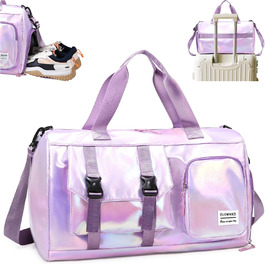 Спортивна сумка Tokeya для жінок з відділенням для взуття та мокрою одежі, водонепроникна, з блискітками, легка, складна, для занять спортом, фітнесом, тренувань, подорожей (фіолетова)