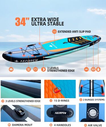 Надувне веслове SUP дошка для дорослих та підлітків, 88.9 см, професійного рівня, з комплектом аксесуарів (блакитна)