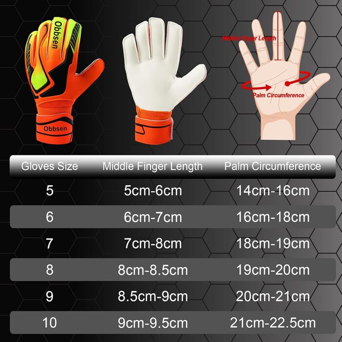 Воротарські рукавички JOYJ з FingerSave, дитячі унісекс, для футболу, Super-Grip, товстий латекс, помаранчеві (5)