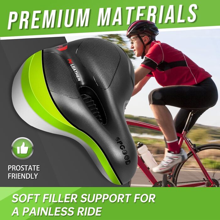 Велосипедне сідло SPGOOD: зручне, ергономічне, з м'якою піною пам'яті, амортизуюче, дихаюче, водонепроникне, для жінок та чоловіків, 25*21 см