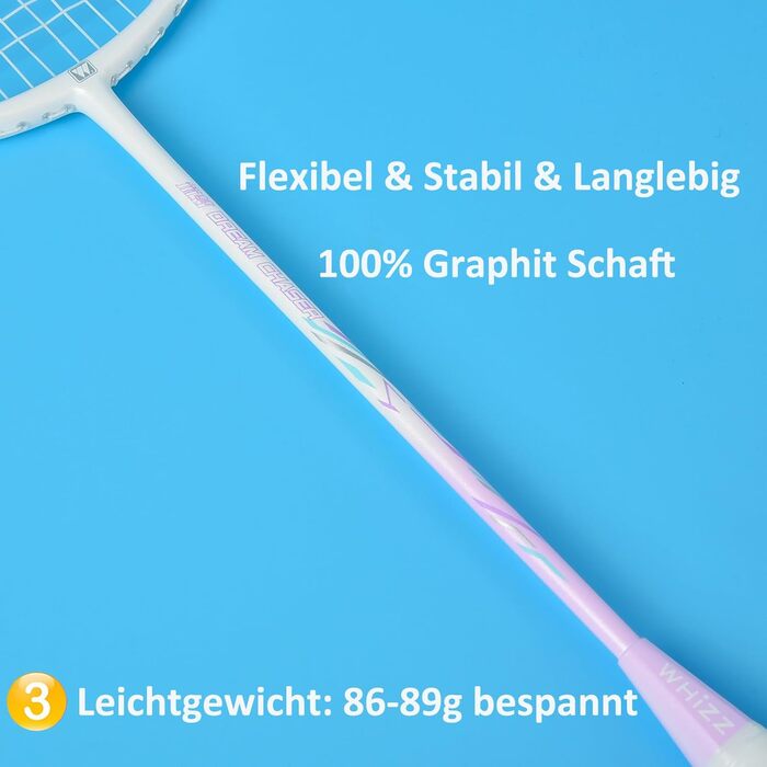 Набір для бадмінтону WHiZZ Carbon: ракетка графітова, воланчики, намотка, сумка (фіолетовий)