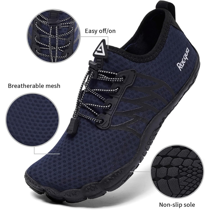 Водні черевики Raqua для жінок та чоловіків: дихаючі, швидковисихаючі, для басейну та пляжу (37 EU, Wz119 Navy)