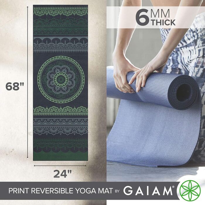 Йога мат Gaiam Premium 6 мм – двосторонній, товстий, неслизький, для йоги, пілатесу та вправ на підлозі (172,7 x 61 x 6 мм)