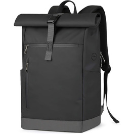 Міський рюкзак Inateck RollTop 25-30 л, чорний, для ноутбука 17'' – універсальний для чоловіків і жінок, велосипедний, шкільний, для університету, роботи, спорту та подорожей