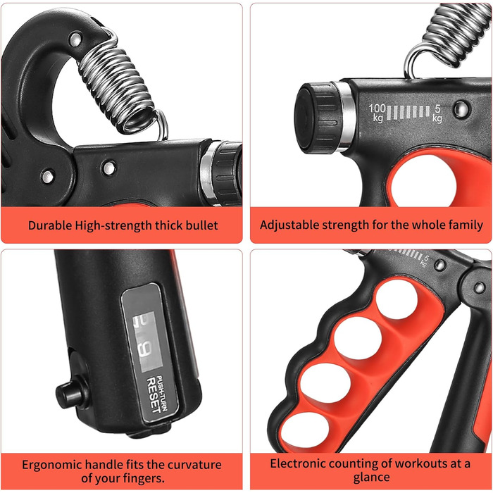 Регульований ручний тренажер для зміцнення рук та пальців, 5-100 кг, червоний