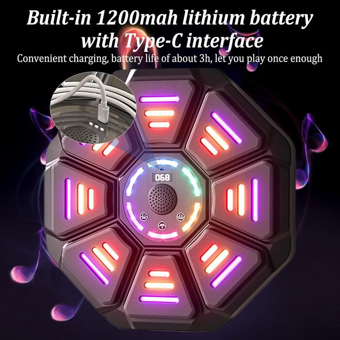 Музична бокс-машина Hocomay з LED, Bluetooth, 9 швидкостей і 10 режимів, тренажер для боксу з рукавичками для домашніх тренувань і фітнесу