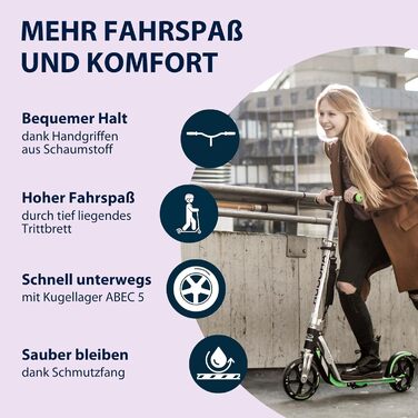 HUDORA BigWheel Scooter 205: Стабільний самокат з алюмінію, регульована висота, складаний, для дітей та дорослих (до 100 кг), фіолетовий