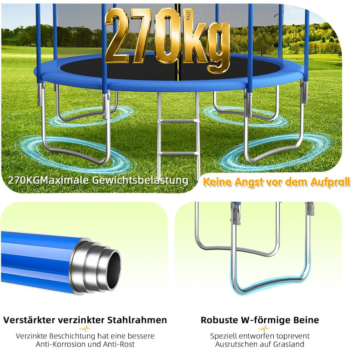 Трамплін Redkid Ø 305/366 см з сіткою, драбиною та баскетбольним кільцем, для дітей, вантажопідйомність 200 кг