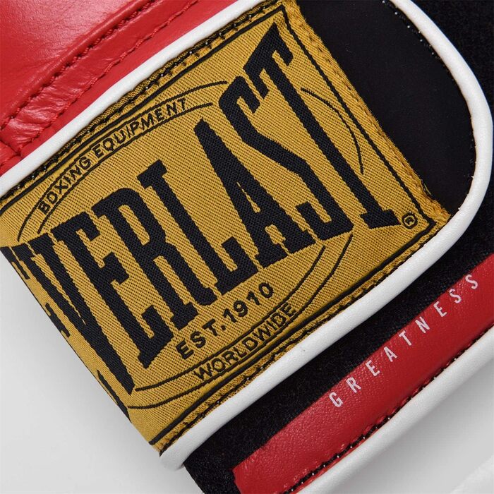 Боксерські рукавички Everlast 1910 Classic з натуральної шкіри, для тренувань з мішком та лапами, на липучці, потрійна амортизація, ергономічне зчеплення – Оригінальні Everlast RED 16OZ