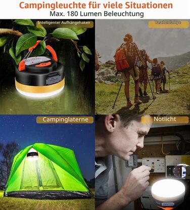 Набір LED-ліхтарів для кемпінгу Karrong (2 шт), USB-аккумуляторна міні-лампа з магнітом, 4 режими світла, SOS та червоне світло, водонепроникна портативна лампа для намету, походів та надзвичайних ситуацій