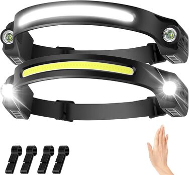 LED налобний ліхтар налобний ліхтар акумуляторний 2 шт. з кутом розсіювання 260° 5 режимів датчик руху 1500 mAh IPX5 водонепроникний для дорослих дітей кемпінгу бігу джогінгу риболовлі трекінгу 2 шт.