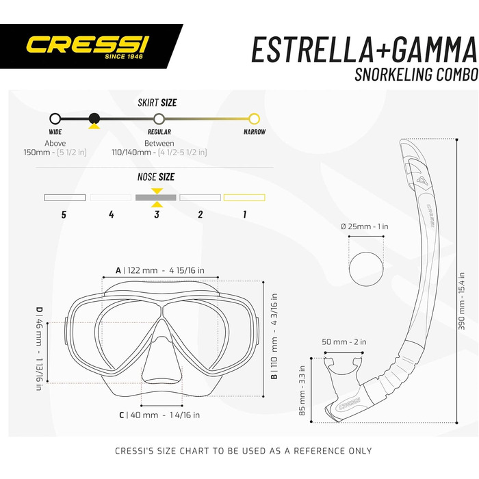 Маска для підводного плавання Cressi Estrella або набір: маска Estrella + трубка Gamma, універсальний розмір, для дорослих, унісекс