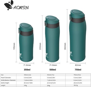 Термос-термобутилка AORIN з нержавіючої сталі 18/8, 750 мл, герметична, BPA Free, спортивна пляшка для води для спорту, школи, outdoor, бежевого кольору
