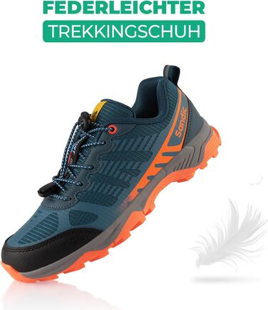 Трекінгові черевики для жінок та чоловіків Fusskleidung® | Дихаючі, для трейлраннінгу та хайкінгу (36 EU, Синій/Помаранчевий)