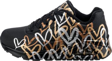 Кросівки жіночі Skechers UNO 2 - Floating Love, чорно-багатокольорові, 38 EU, з принтом серця Durabuck