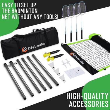 Набір для бадмінтону Baminton: сітка 6x90 см, 4 ракетки (алюміній), 3 волани, сумка. Для саду, пляжу, сімейного відпочинку