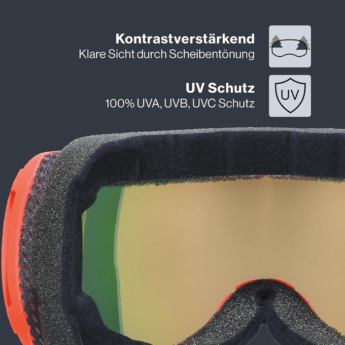 Гірськолижна маска uvex downhill 2100 CV з контрастною лінзою, широким оглядом та вузькою рамою, fierce red/orange-green