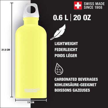 SIGG Алюмінієва пляшка для води Traveller 0,6 л, сертифікована як кліматично нейтральна, підходить для газованих напоїв, герметична, легка, BPA-free, лимонний колір