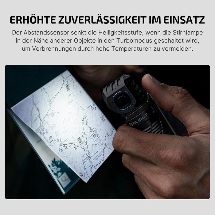 OLIGHT Perun 3: Потужна ліхтар-на-лоб LED з перезаряджанням, 3000 люмен, 7 режимів, сенсор, червоне світло, водонепроникний IP68, для кемпінгу, риболовлі, полювання, чорний