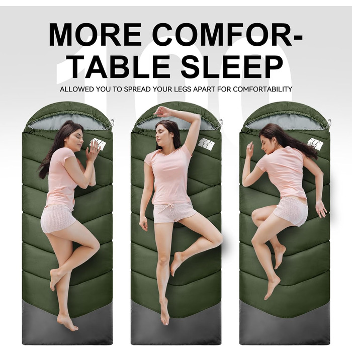 Спальний мішок для дорослих на холодну погоду, водонепроникний, легкий, 1.8 кг, зелений