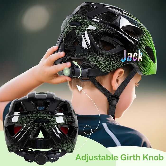 Дитячий шолом Kinderhelm для велосипеда, 3-8 років, регульований, захист для дівчаток, комплект наколінників (зелений/чорний)
