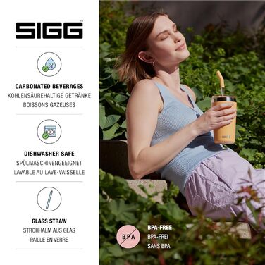 Термочашка SIGG Travel Mug Helia 0,45 л Muted Peach з багаторазовою скляною трубочкою та щіткою, герметична, BPA-free, нержавіюча сталь 18/8
