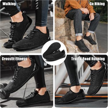 Босижні кросівки Geweo для жінок та чоловіків: зручні, широка передня частина, легкі, для фітнесу, кросфіту, силових тренувань, без підйому, трекінгові, унісекс, розміри 37-47 EU (чорний, 41 EU широкі)