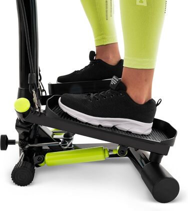 Степпер Hop-Sport HS-055S з поручнем, еспандерами та комп'ютером, регульована висота, чорний/салатовий