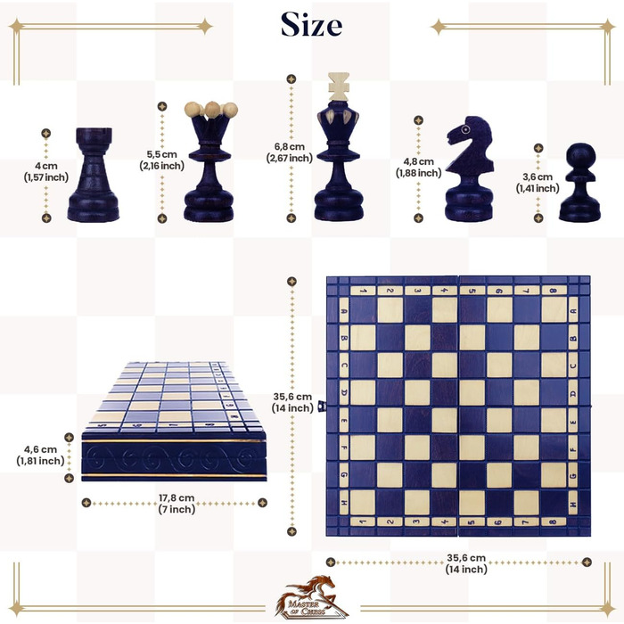 Шахова дошка дерев'яна преміум Master of Chess 35 см, зелена, складана, з фігурами, ручна робота, класичний шаховий набір