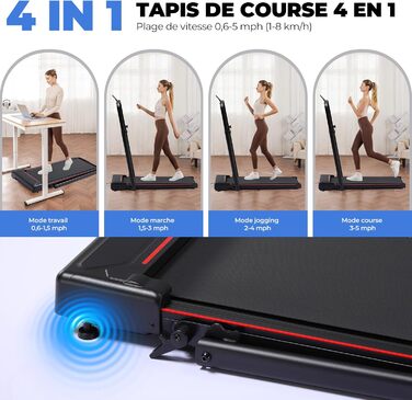 GTPLAYER Складний біговий доріжка для дому з LED-дисплеєм та пультом, регульовані підлокітники, двигун 2.5 PS, фітнес, зелений (червоний)