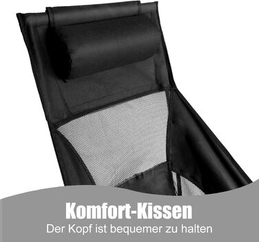 Зручний складаний стул для кемпінгу Bindokun, 120 кг, ультралегкий, з кишенями та підголівником, чорний