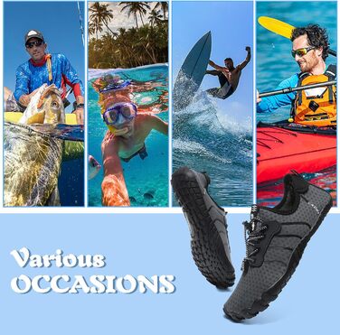 Чоловічі та жіночі аквашузи для плавання та серфінгу. Швидковисихаючі, підошва не слизька. Розмір 46 EU, сірий колір (6906)