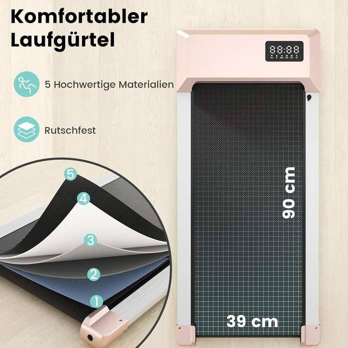 DeerRun Raceable Walking Pad - біговий килимок для дому, до 136 кг, керування через додаток, стіл для бігу з AI, мультиплеєрний режим, 80 см, золотий