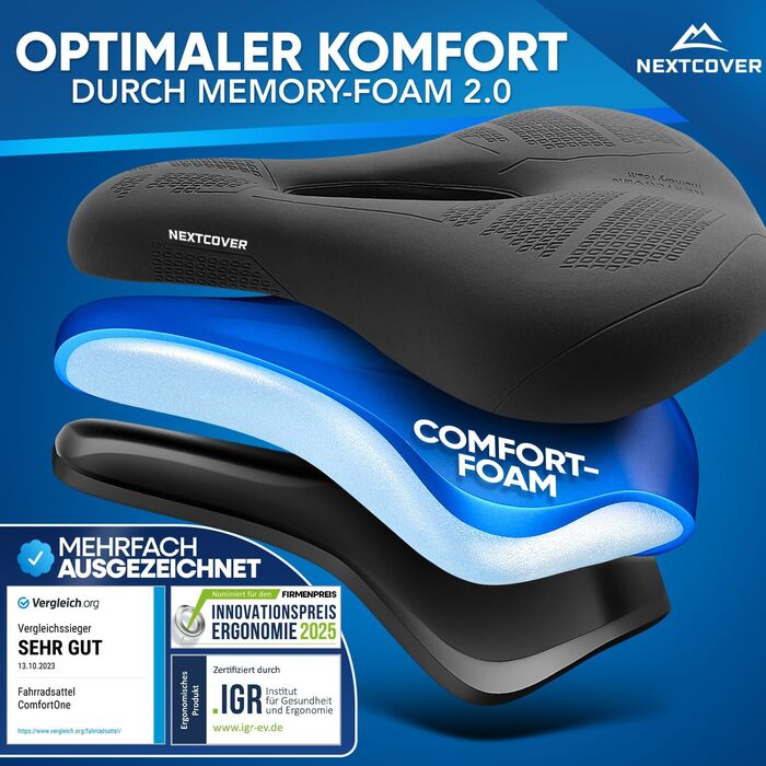 Оригінальний велосипедний сідло NEXTCOVER з Memory-Foam 2.0, ергономічний, комфортний для чоловіків і жінок, м'який сідло для велосипеда Trekking