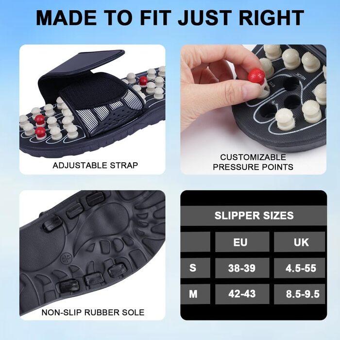 Масажні тапочки для ніг ACWOO - масажер для стоп, для чоловіків та жінок, розмір 42-43, для покращення кровообігу та полегшення болю при п'яткової шпори та планарної фасціїті.