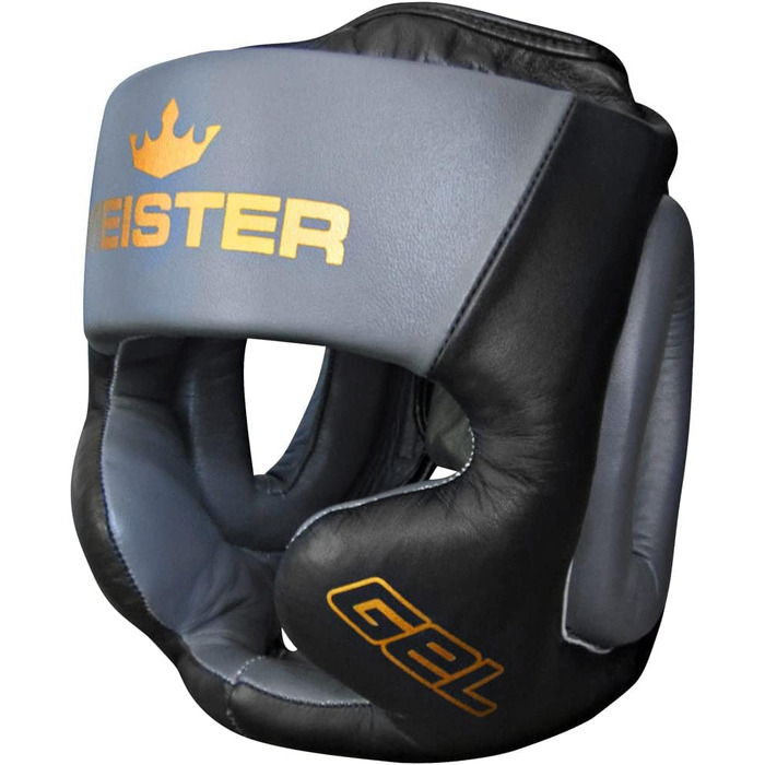 Чоловічий захисний шолом Meister MMA для боксу та муай-тай, гелевий Fullface, чорний/сірий, розмір XXL