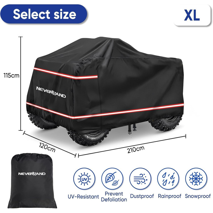 Покривало для квадроцикла NEVERLAND XXXL 256x110x120 см - захист від бруду, сонця, дощу та зимових умов. Оксфорд 210D, оранжевий, з фосфоресцентним покриттям.