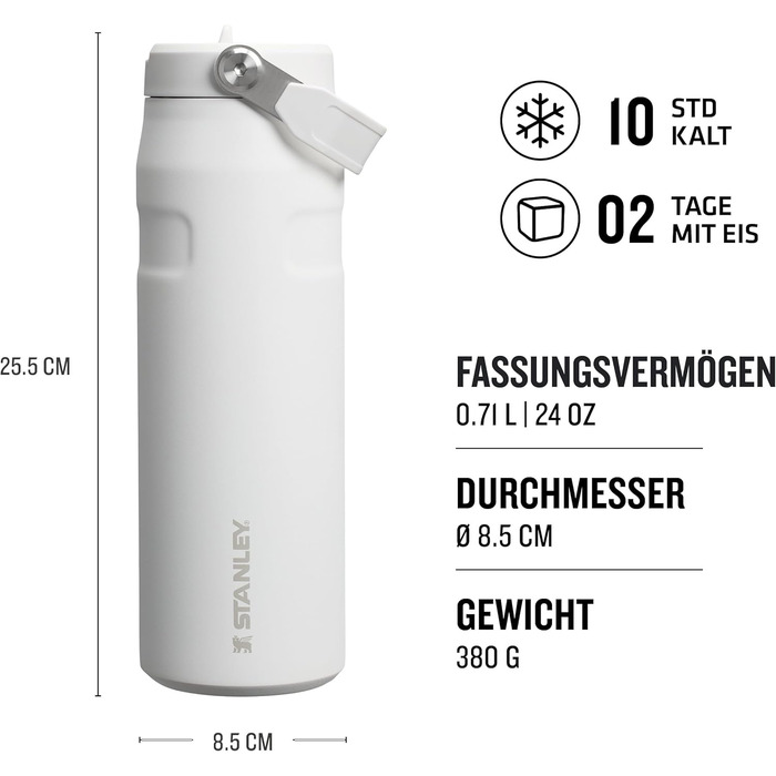 Термобутилка Stanley Flip Straw 2.0 з трубочкою 0,7 л, ізотермічна, BPA-free, не протікає, тримає холод до 12 годин, зберігає лід до 3 діб, підходить для підстаканника, можна мити в посудомийці, Frost