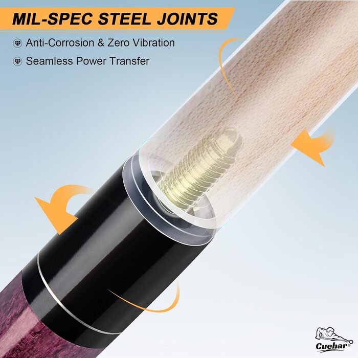 CUEBAR Більярдний кий CUEBAR, 147,3 см, 2-секційний з горіха, з наконечником 13 мм та льоновим грифом, для домашньої більярдної, для дорослих, 8 кольорів, 4 варіанти ваги (510 г, 538 г, 567 г, 595 г), колір: зелений (фіолетовий)