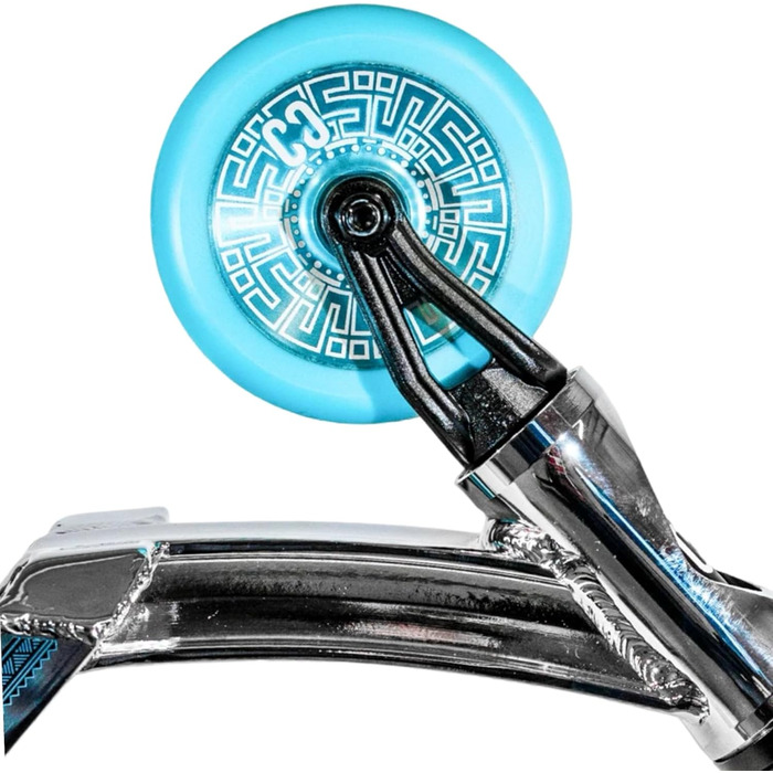 Скутер для трюків CORE Trick Tretroller 110mm, ABEC 9, для початківців та професіоналів, від 5 років, регульована висота 78-95 см, + наклейки Fantic26 (Park CL1 Mini H=75 Chrome/Teal)