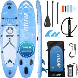 Надувна SUP-дошка Fitleap Premium з насосом, веслом і рюкзаком, синя, для йоги, серфінгу, водного спорту, 1 особа