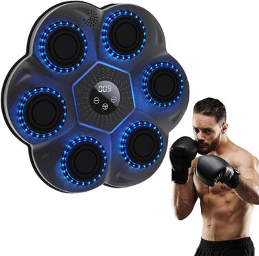 Музична боксерська машина Yolispa для дорослих та дітей, 9 режимів, 18 швидкостей, LED-підсвічування, Bluetooth, з боксерськими рукавичками