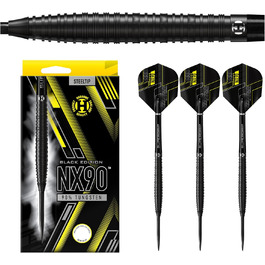 Дротики Harrows NX90 Black Edition з 90% вольфраму, 21-26 г, з чорними Supergrip Midi шафтами та Micron-NX90 флайтами