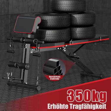 Регульована лава для тренажерного залу вдома, 350кг, складана лава з підніжжям для ніг та упором для преса, нахильна та відкидна лава для дому