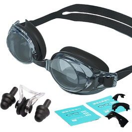 Оптична плавальна маска з корекцією зору -1,5 до -9,0, антизапітніння, захист від УФ, знімальна маска з заглушками для вух, чорна, для чоловіків та жінок