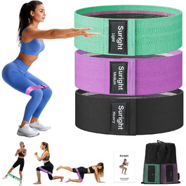 Стрічки опору для фітнесу [3 шт.] для сідниць та стегон, антиковзкі фітнес-стрічки для жінок/чоловіків, силові тренування, йога, пілатес (Чорний, фіолетовий, зелений)