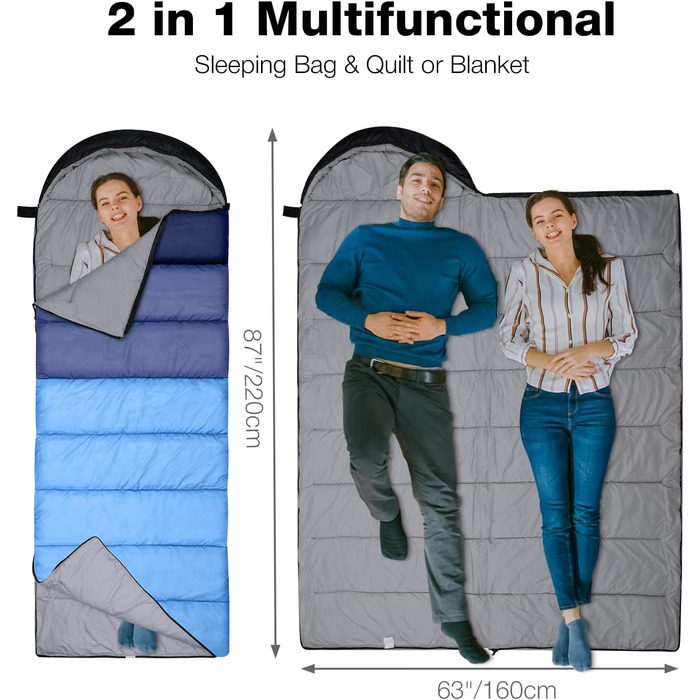 Спальний мішок Outplea для кемпінгу, 3-4 сезони, водонепроникний, 220x80 см, для дорослих та дітей, блакитний