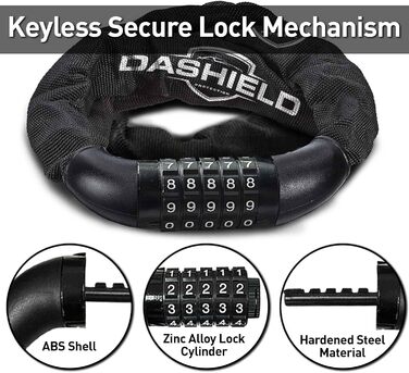 Протиугінний велосипедний ланцюговий замок DaShield з 5-значною кодовою комбінацією, 98 см, міцний ланцюг для велосипеда, мотоцикла, самоката, воріт і паркану, чорний, 2 штуки, 1 м