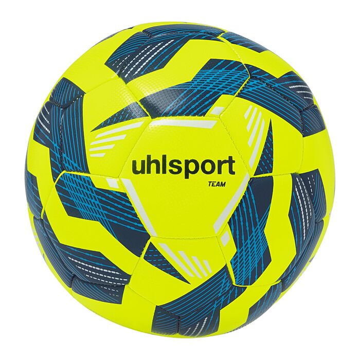 М'ячі для футболу Uhlsport Team - тренувальні м'ячі для команди, розмір 4 та 5 (жовтий/темно-синій/білий). Підходять для дітей та дорослих.